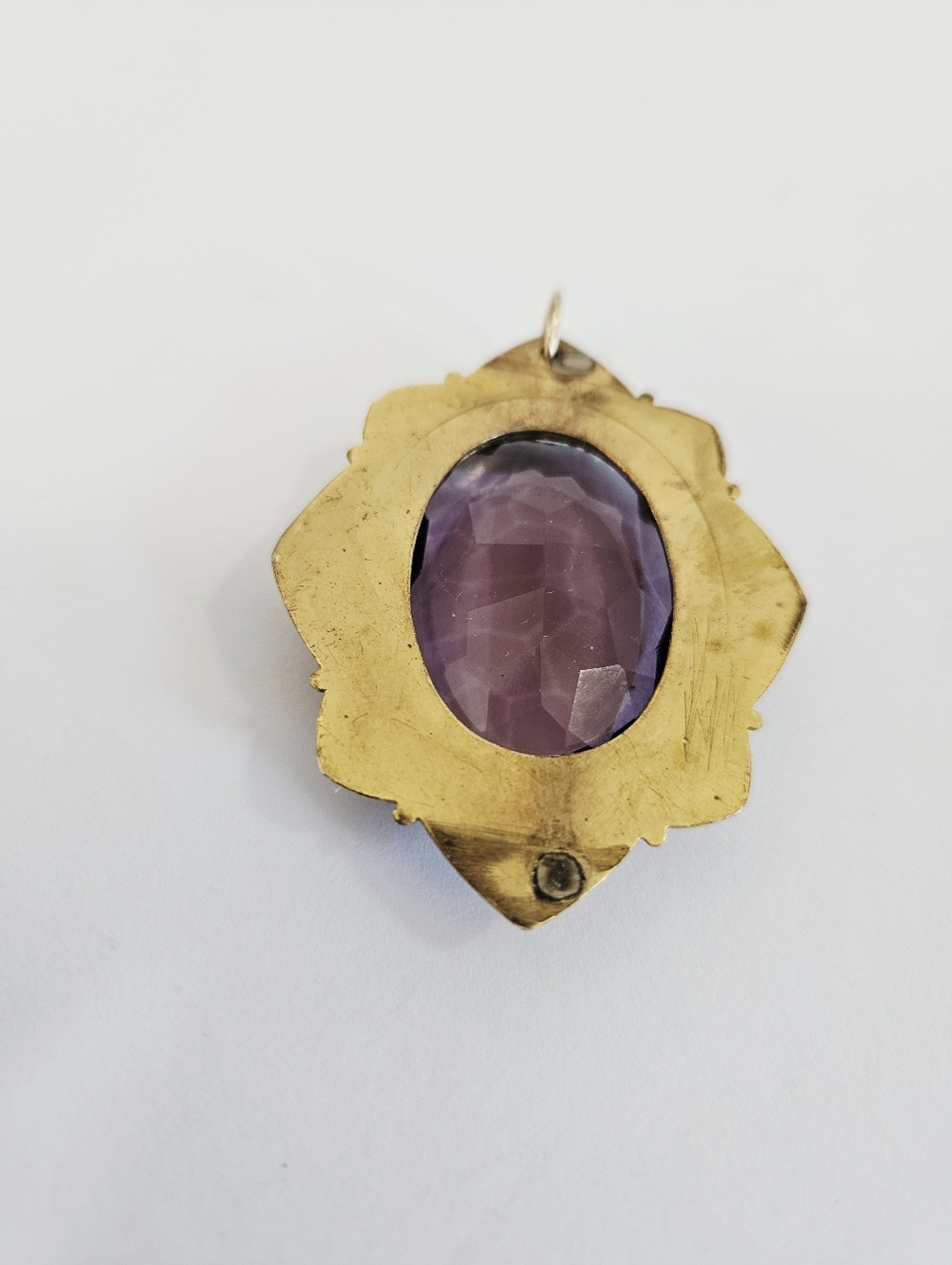 Antique Victorian Edwardian Brass Seed Pearl Enamel Pendant Converted Brooch - Picture 11 of 15